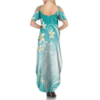 Polynesian Jellyfish Summer Maxi Dress With Plumeria Teal
