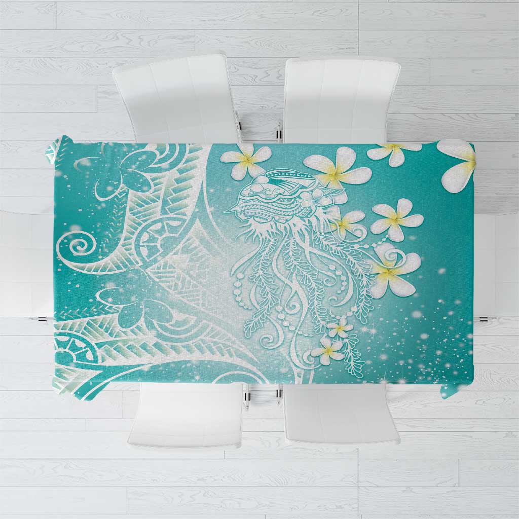 Polynesian Jellyfish Tablecloth With Plumeria Teal