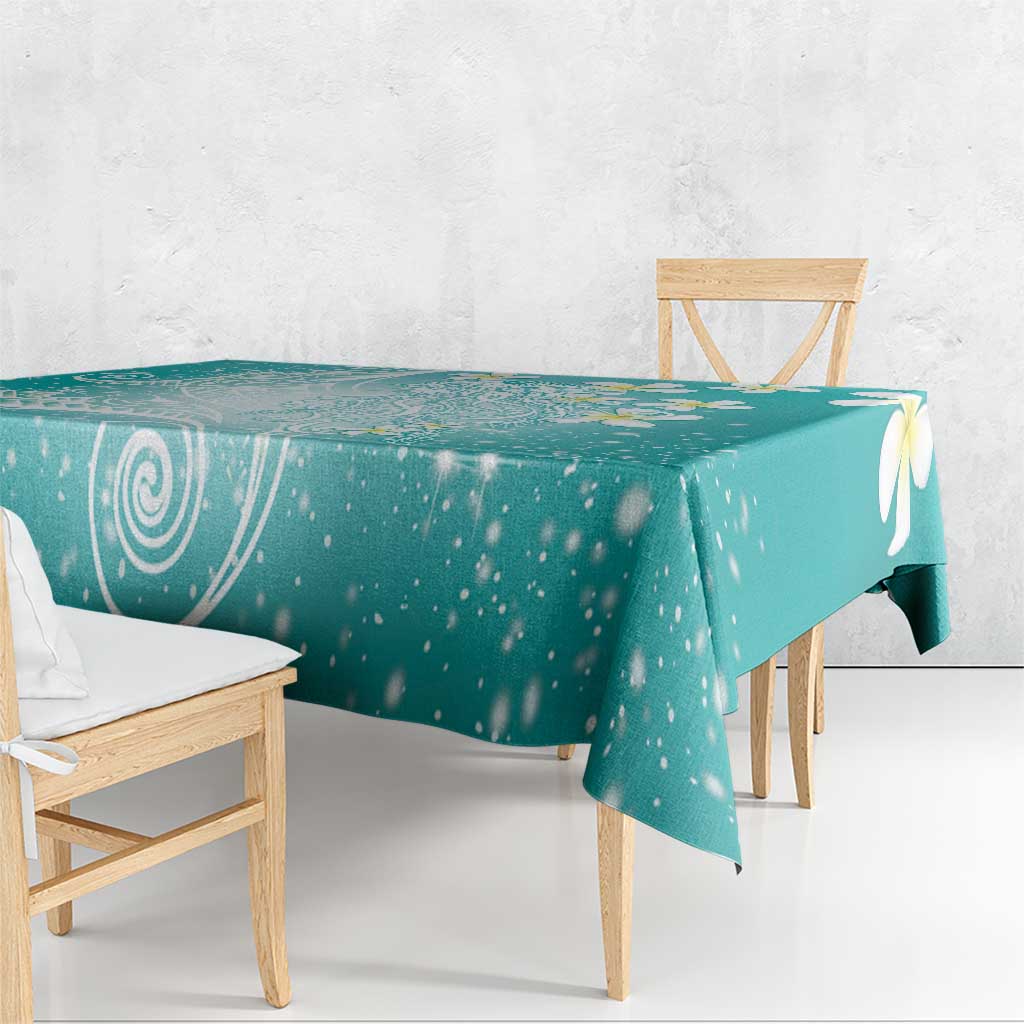 Polynesian Jellyfish Tablecloth With Plumeria Teal