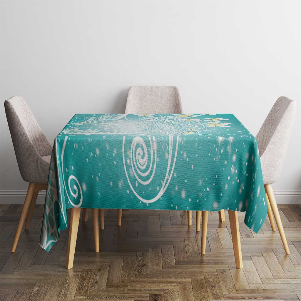 Polynesian Jellyfish Tablecloth With Plumeria Teal
