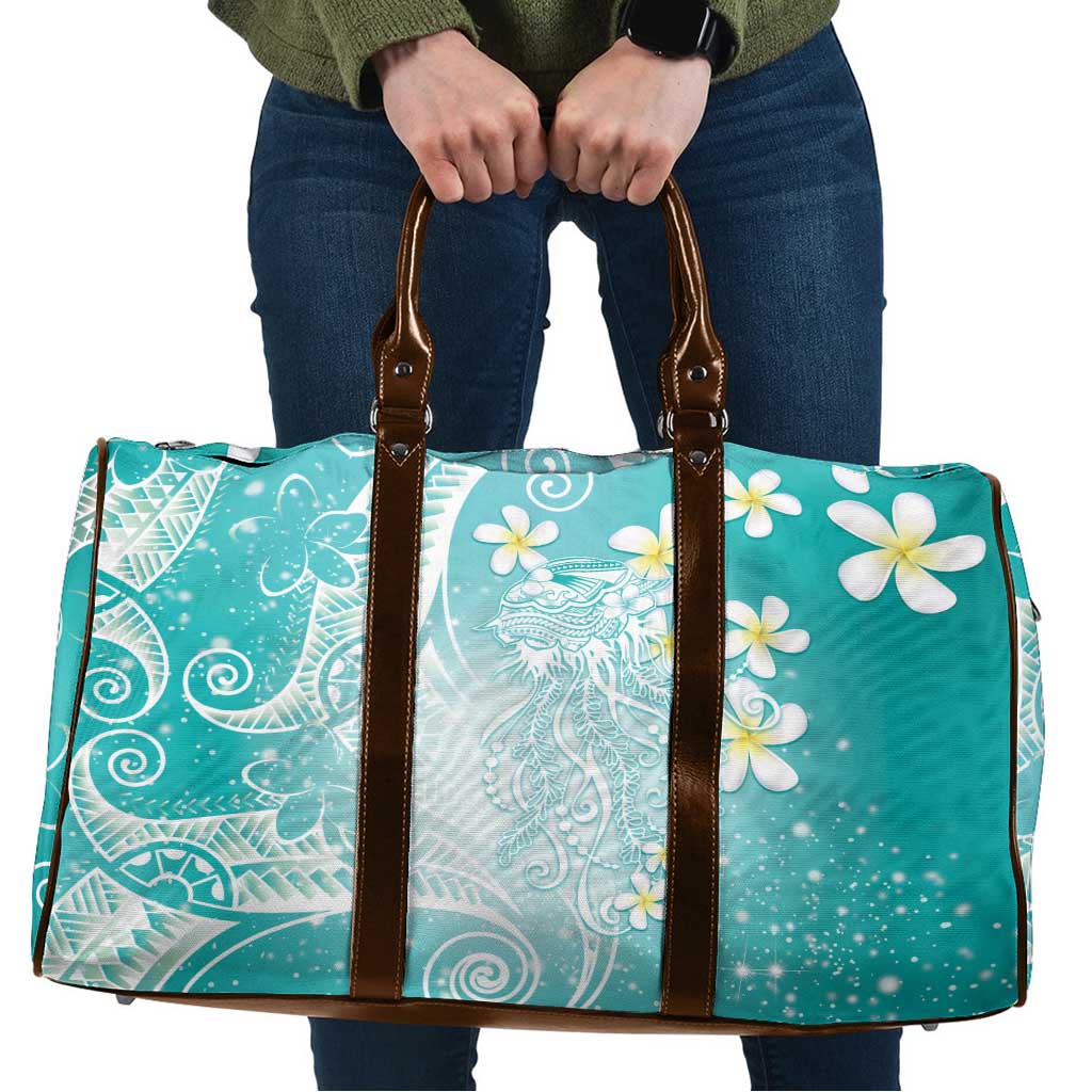 Polynesian Jellyfish Travel Bag With Plumeria Teal