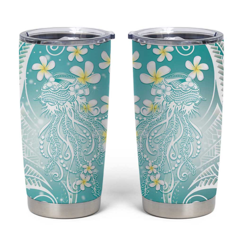 Polynesian Jellyfish Tumbler Cup With Plumeria Teal