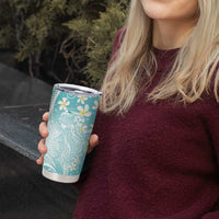 Polynesian Jellyfish Tumbler Cup With Plumeria Teal