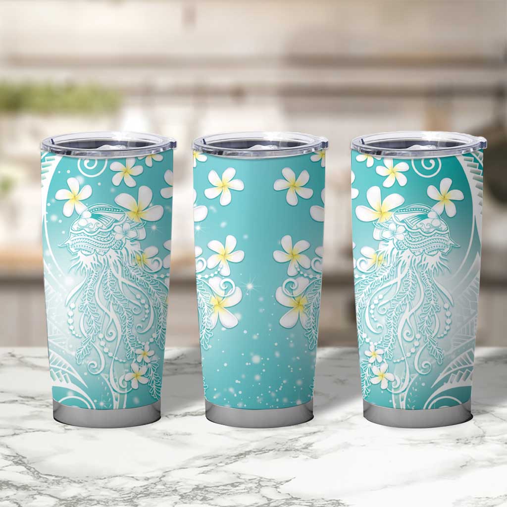 Polynesian Jellyfish Tumbler Cup With Plumeria Teal