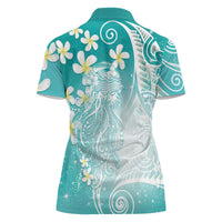 Polynesian Jellyfish Women Polo Shirt With Plumeria Teal