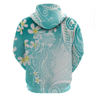Polynesian Jellyfish Zip Hoodie With Plumeria Teal