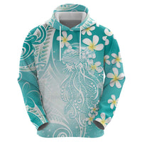 Polynesian Jellyfish Zip Hoodie With Plumeria Teal