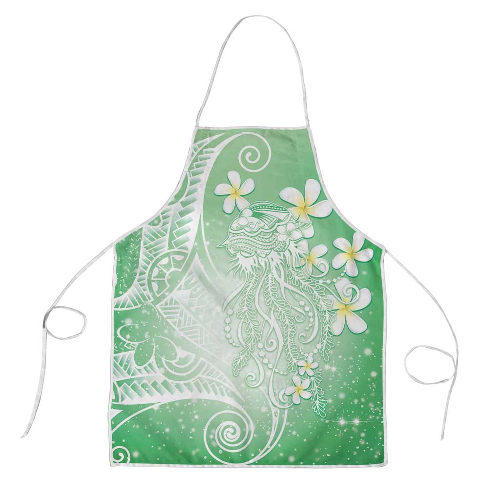 Polynesian Jellyfish Apron With Plumeria Green