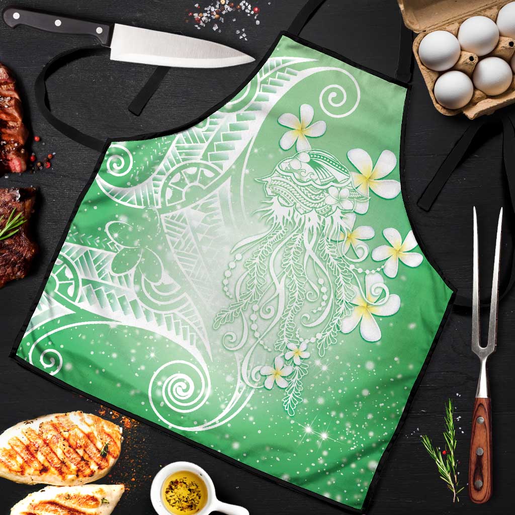 Polynesian Jellyfish Apron With Plumeria Green