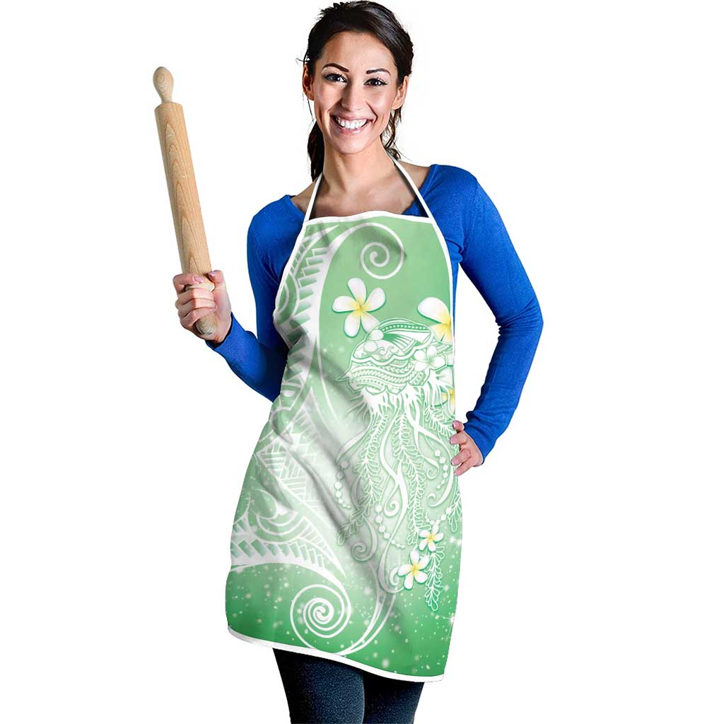Polynesian Jellyfish Apron With Plumeria Green