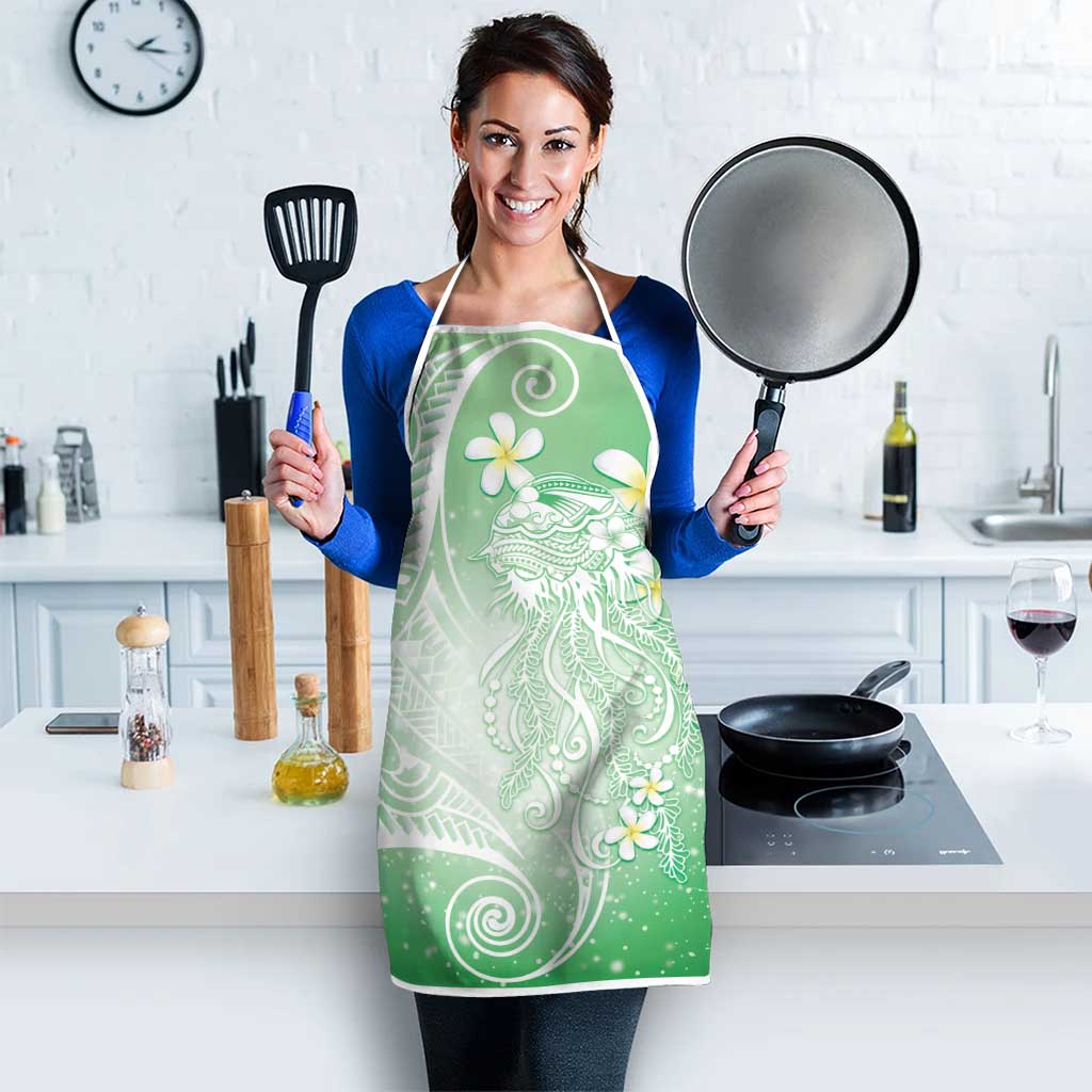 Polynesian Jellyfish Apron With Plumeria Green