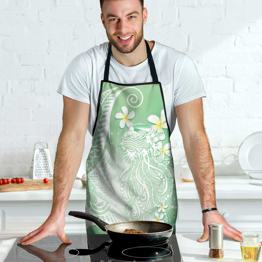 Polynesian Jellyfish Apron With Plumeria Green