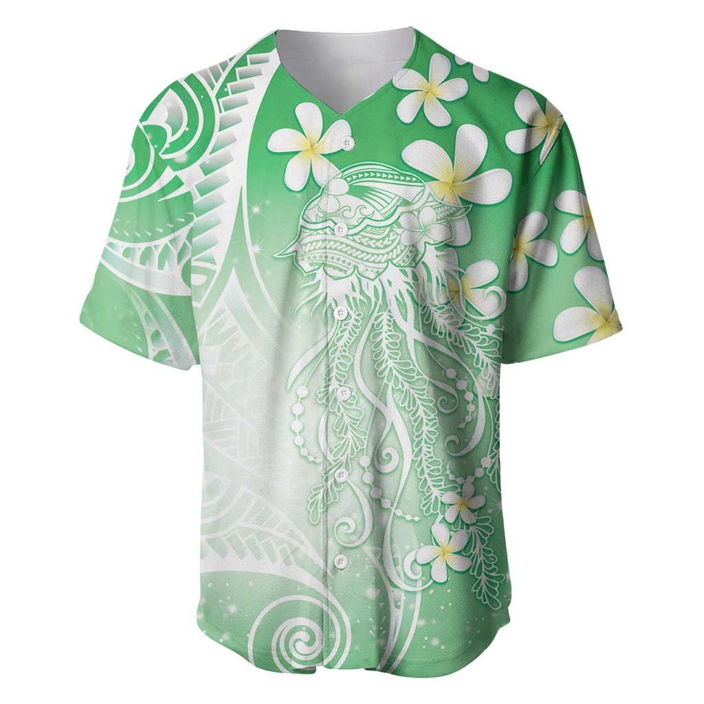 Polynesian Jellyfish Baseball Jersey With Plumeria Green