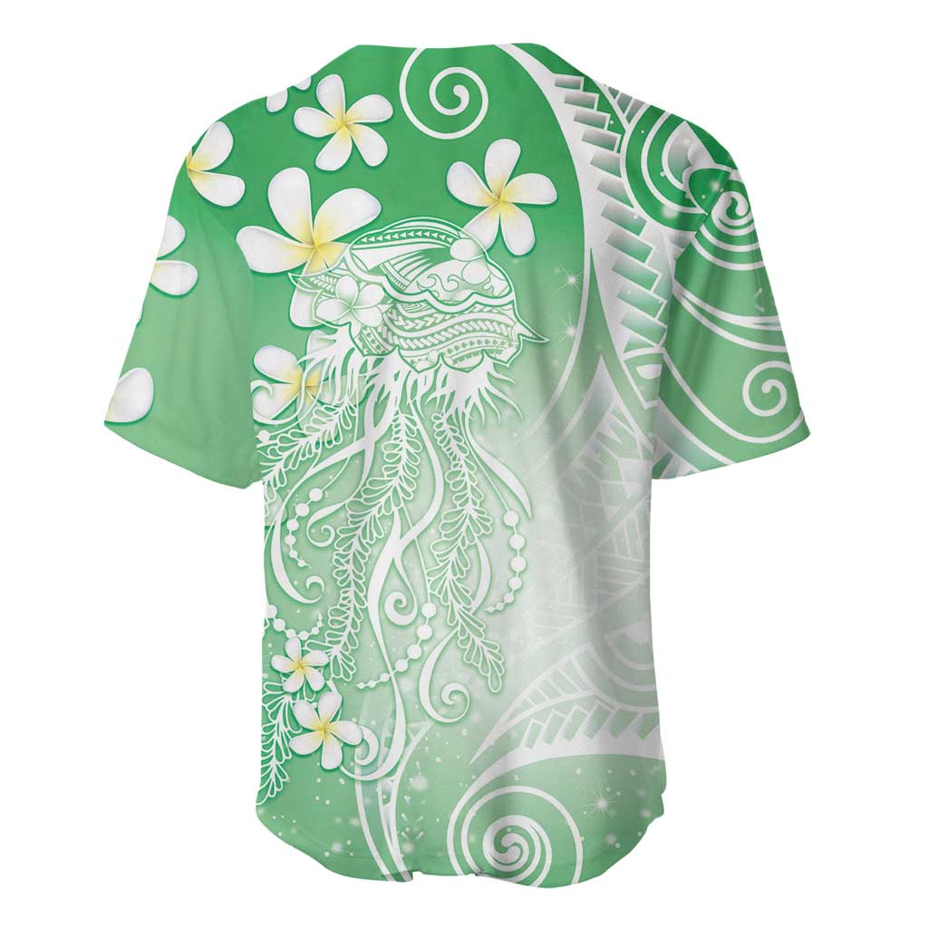 Polynesian Jellyfish Baseball Jersey With Plumeria Green