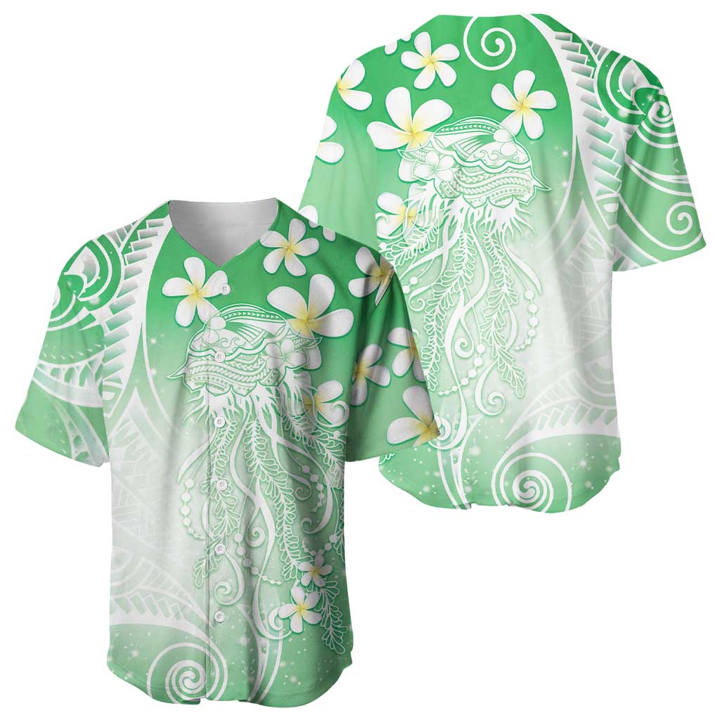 Polynesian Jellyfish Baseball Jersey With Plumeria Green
