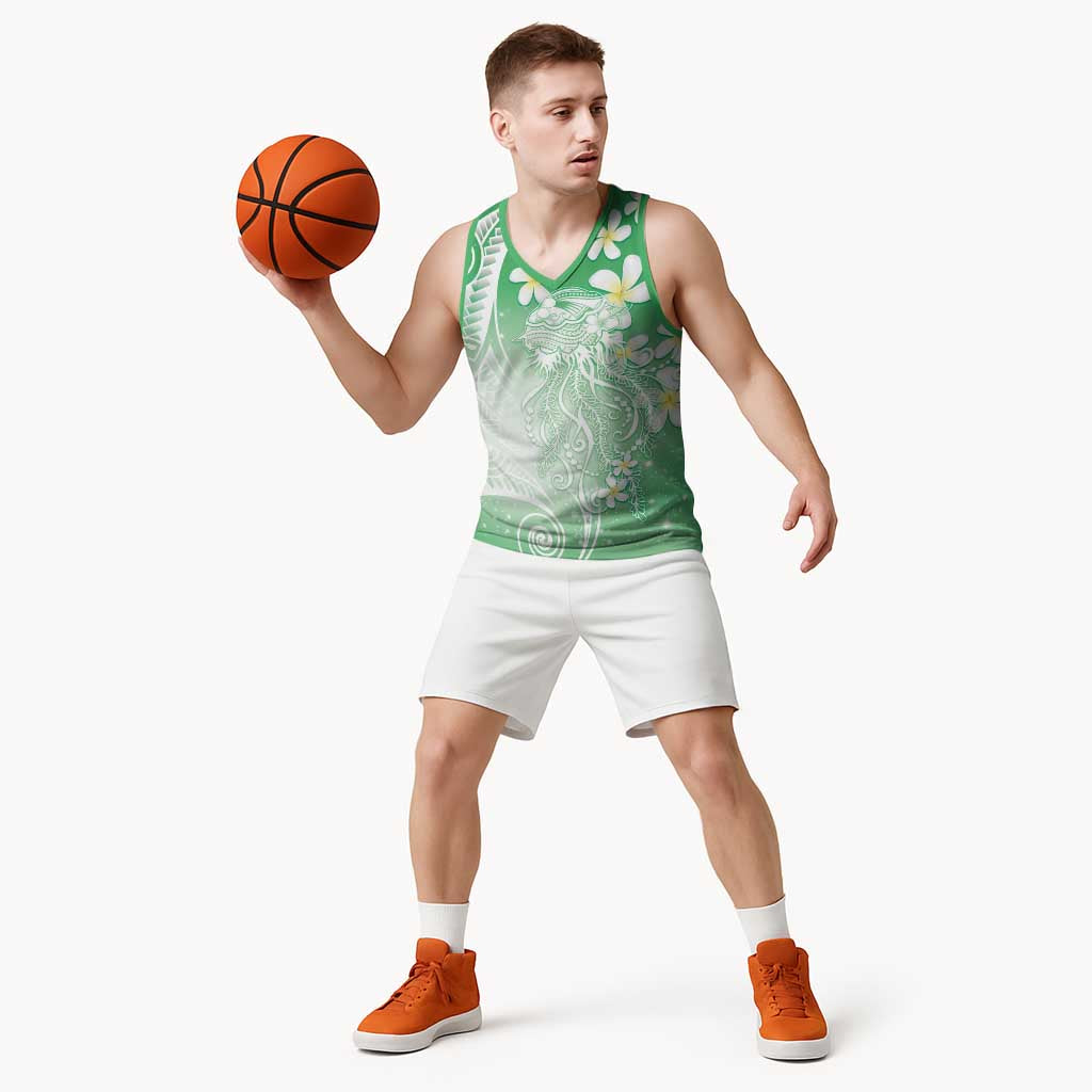 Polynesian Jellyfish Basketball Jersey With Plumeria Green LT05 - Polynesian Pride