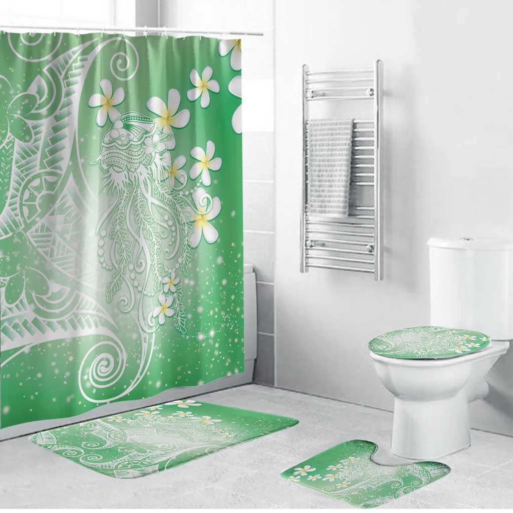 Polynesian Jellyfish Bathroom Set With Plumeria Green