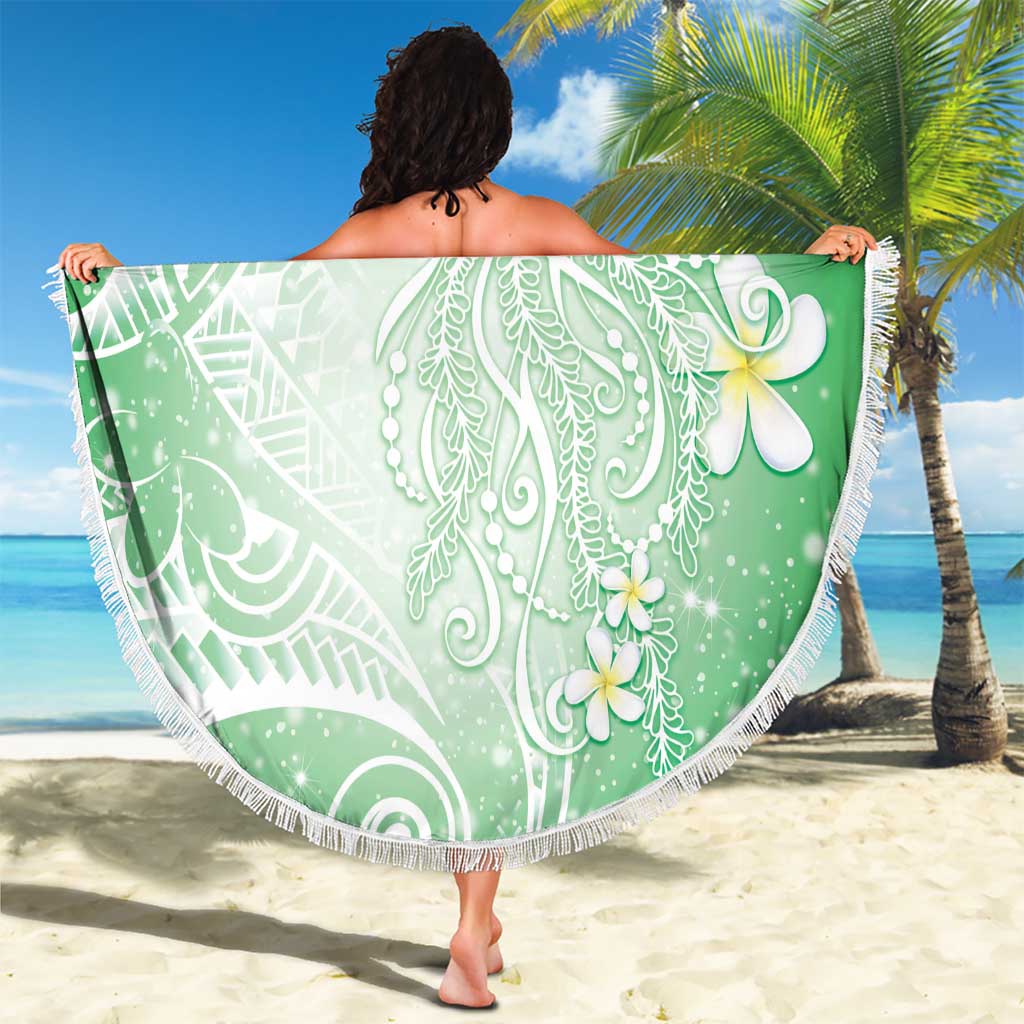Polynesian Jellyfish Beach Blanket With Plumeria Green