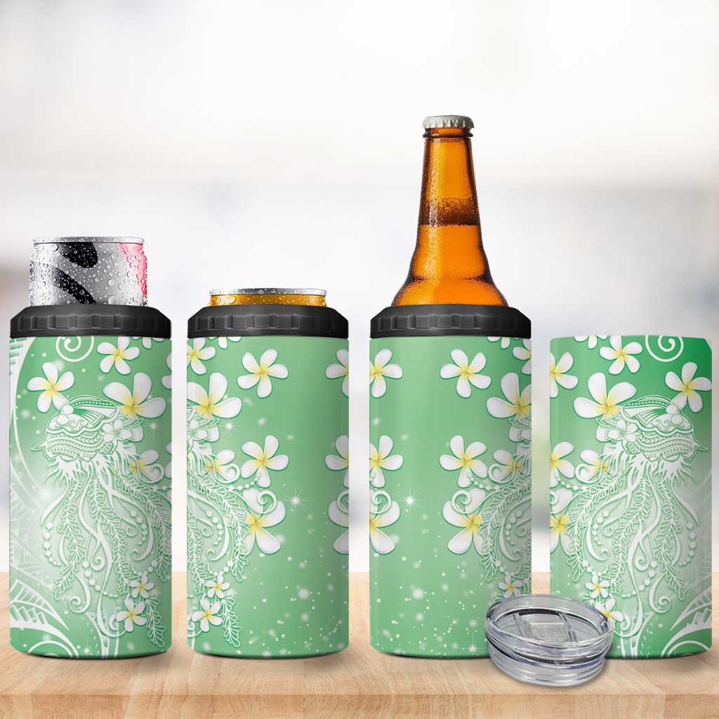 Polynesian Jellyfish 4 in 1 Can Cooler Tumbler With Plumeria Green