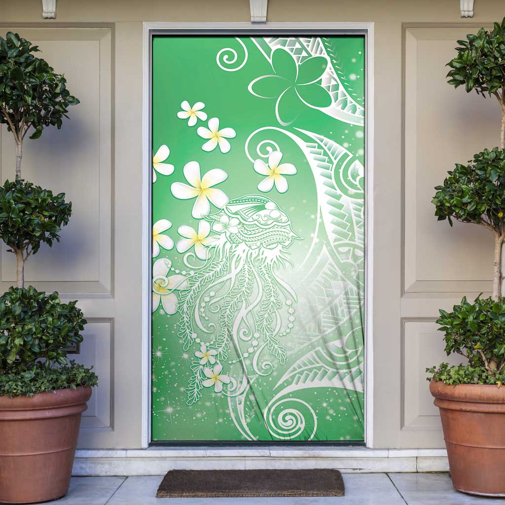 Polynesian Jellyfish Door Cover With Plumeria Green