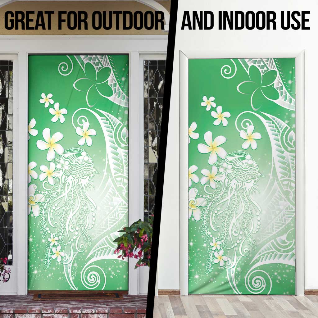 Polynesian Jellyfish Door Cover With Plumeria Green