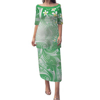 Polynesian Jellyfish Family Matching Puletasi and Hawaiian Shirt With Plumeria Green