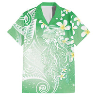 Polynesian Jellyfish Family Matching Short Sleeve Bodycon Dress and Hawaiian Shirt With Plumeria Green