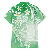 Polynesian Jellyfish Family Matching Short Sleeve Bodycon Dress and Hawaiian Shirt With Plumeria Green