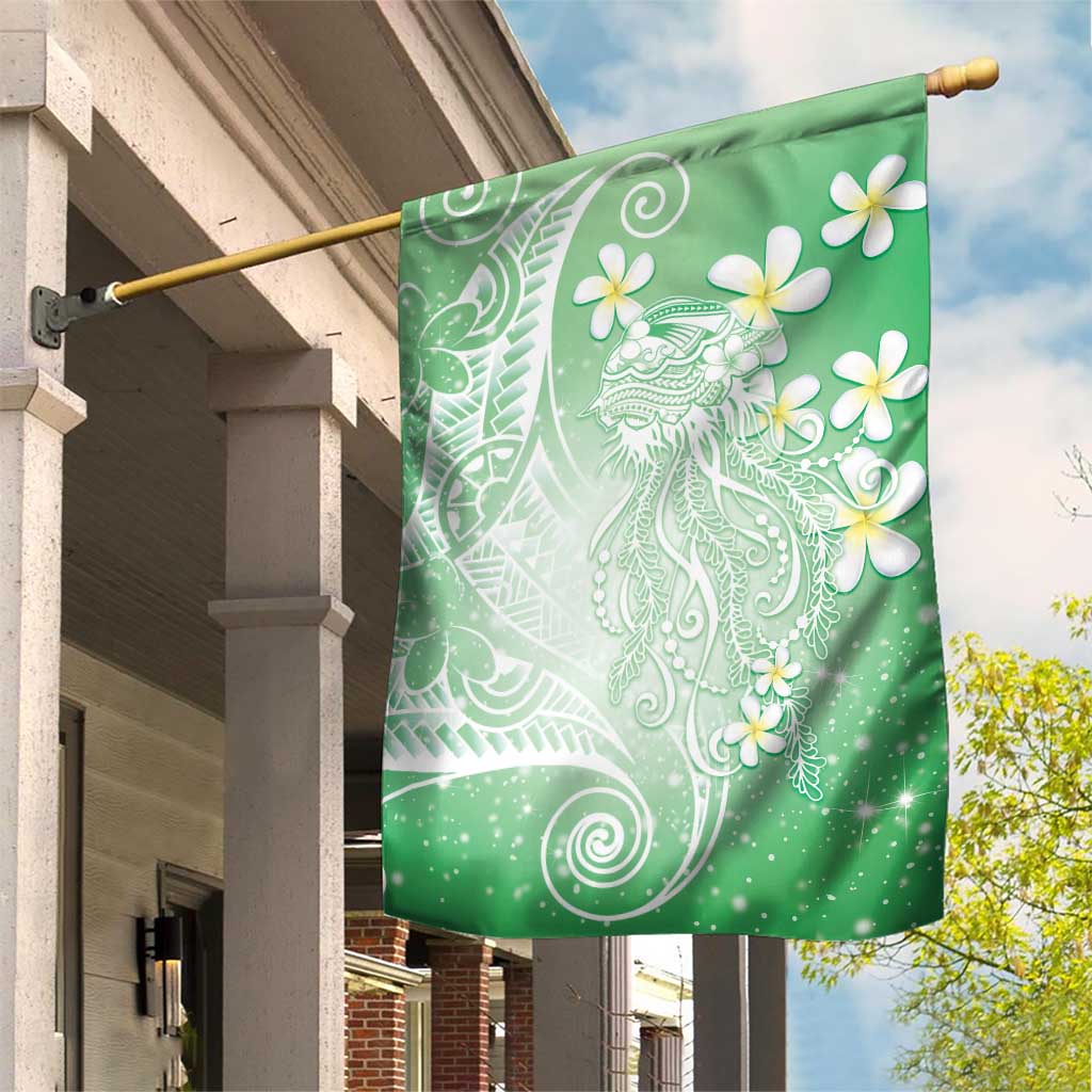 Polynesian Jellyfish Garden Flag With Plumeria Green
