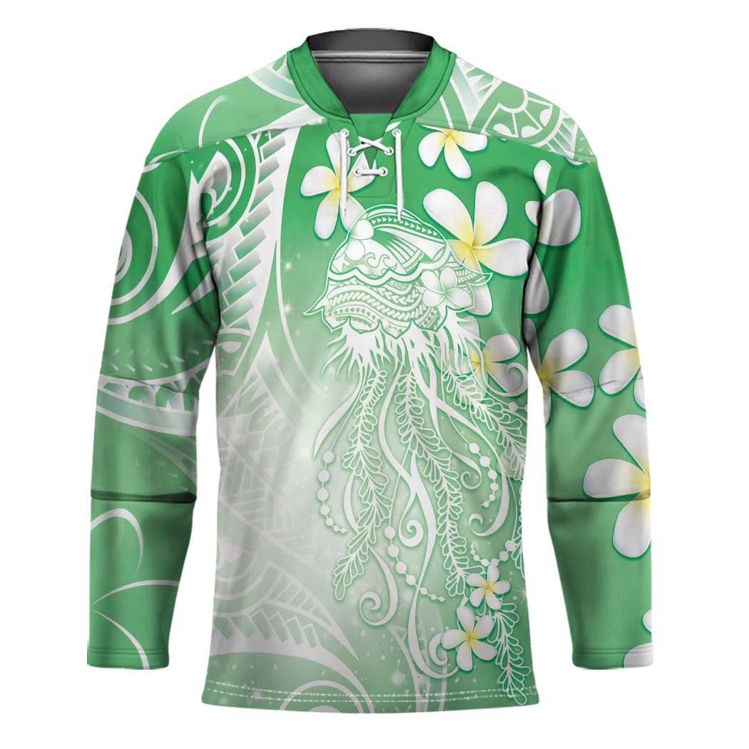 Polynesian Jellyfish Hockey Jersey With Plumeria Green