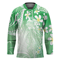 Polynesian Jellyfish Hockey Jersey With Plumeria Green