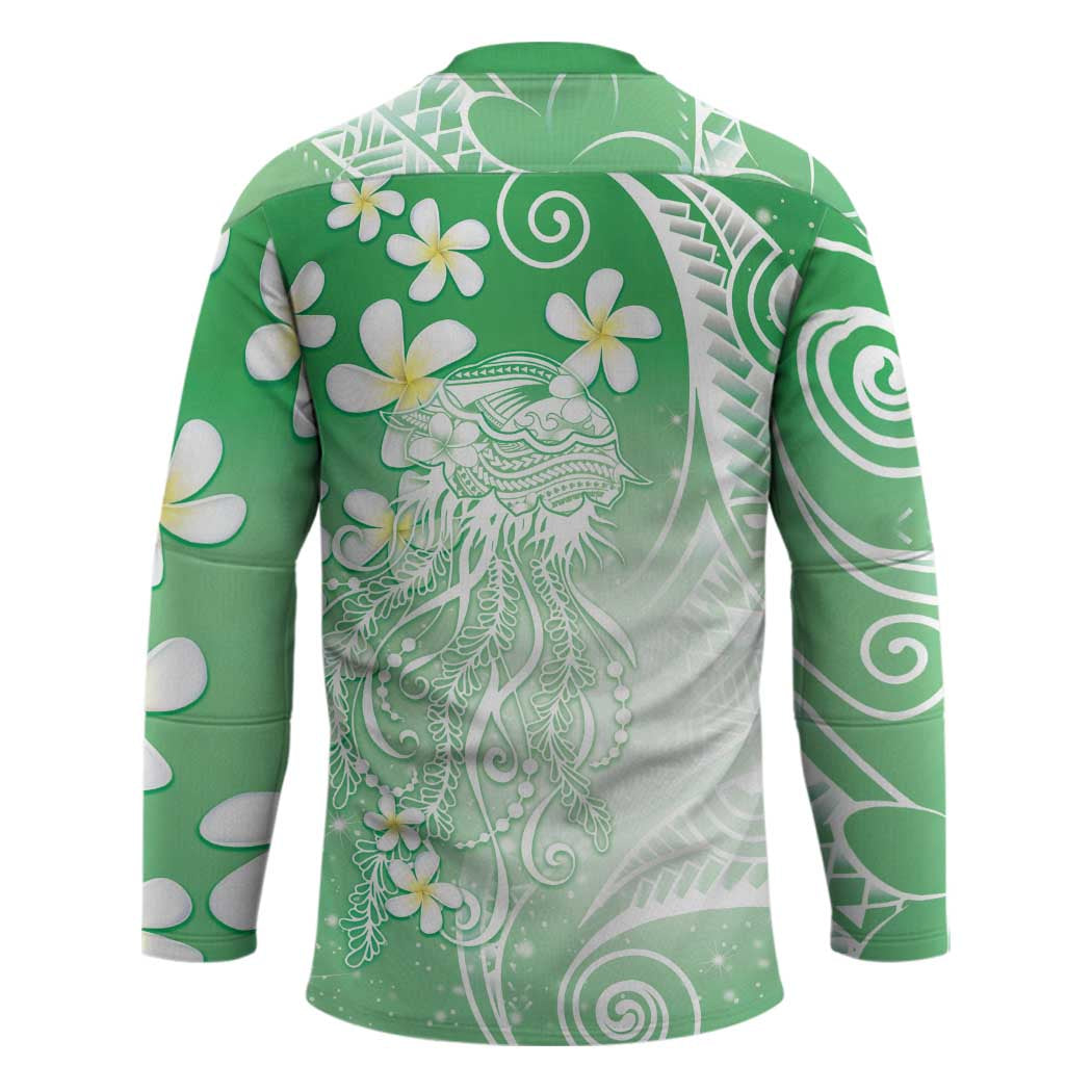 Polynesian Jellyfish Hockey Jersey With Plumeria Green