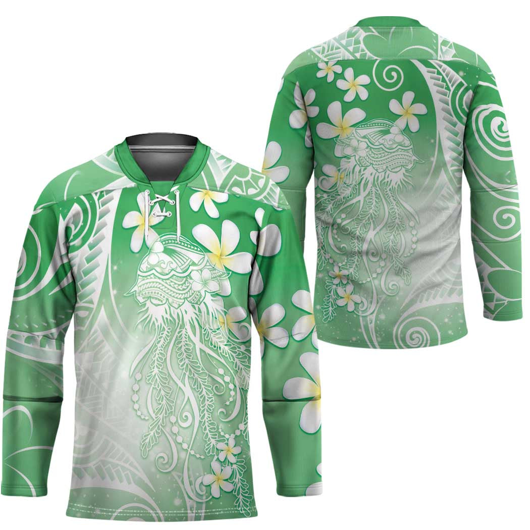Polynesian Jellyfish Hockey Jersey With Plumeria Green