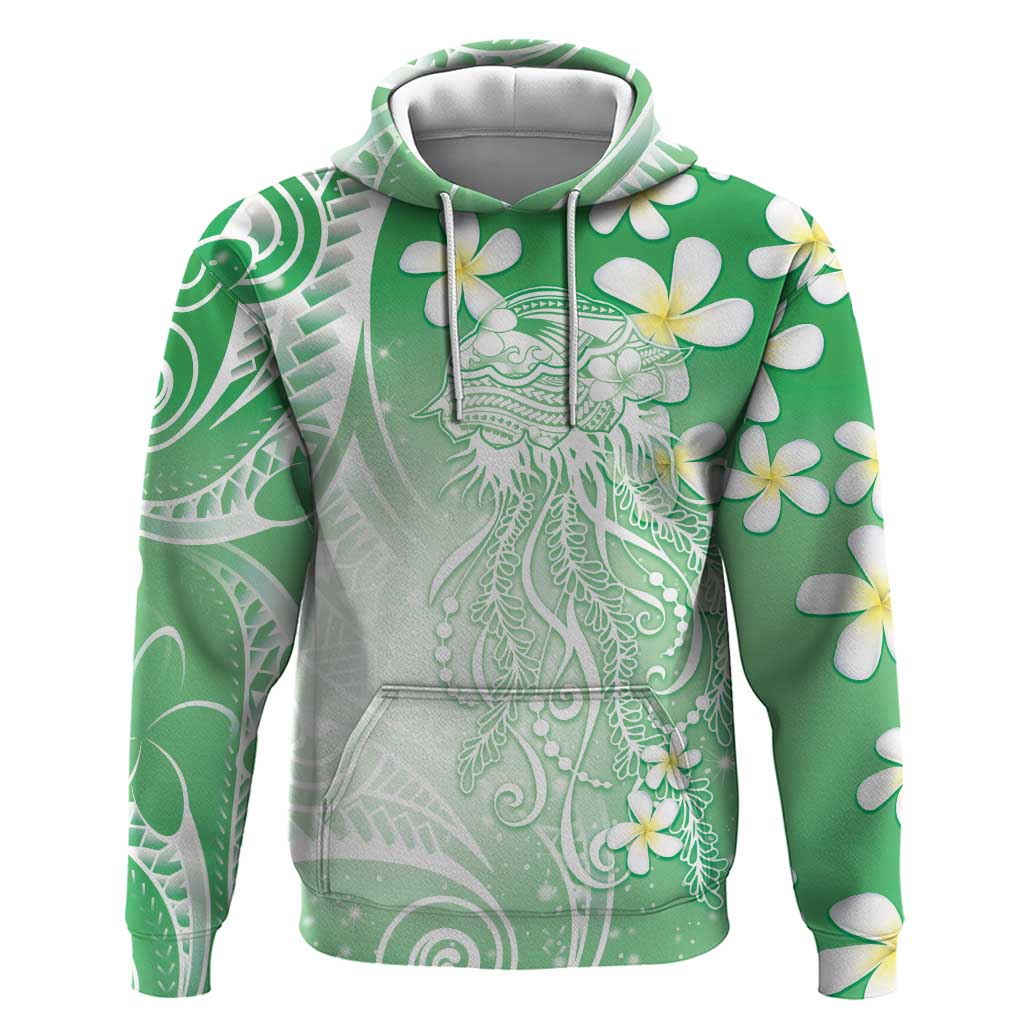 Polynesian Jellyfish Hoodie With Plumeria Green
