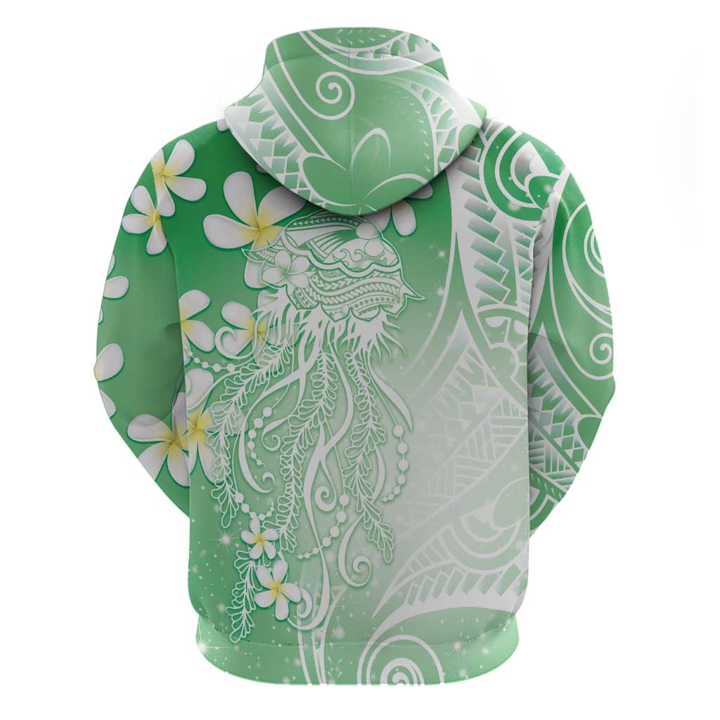 Polynesian Jellyfish Hoodie With Plumeria Green