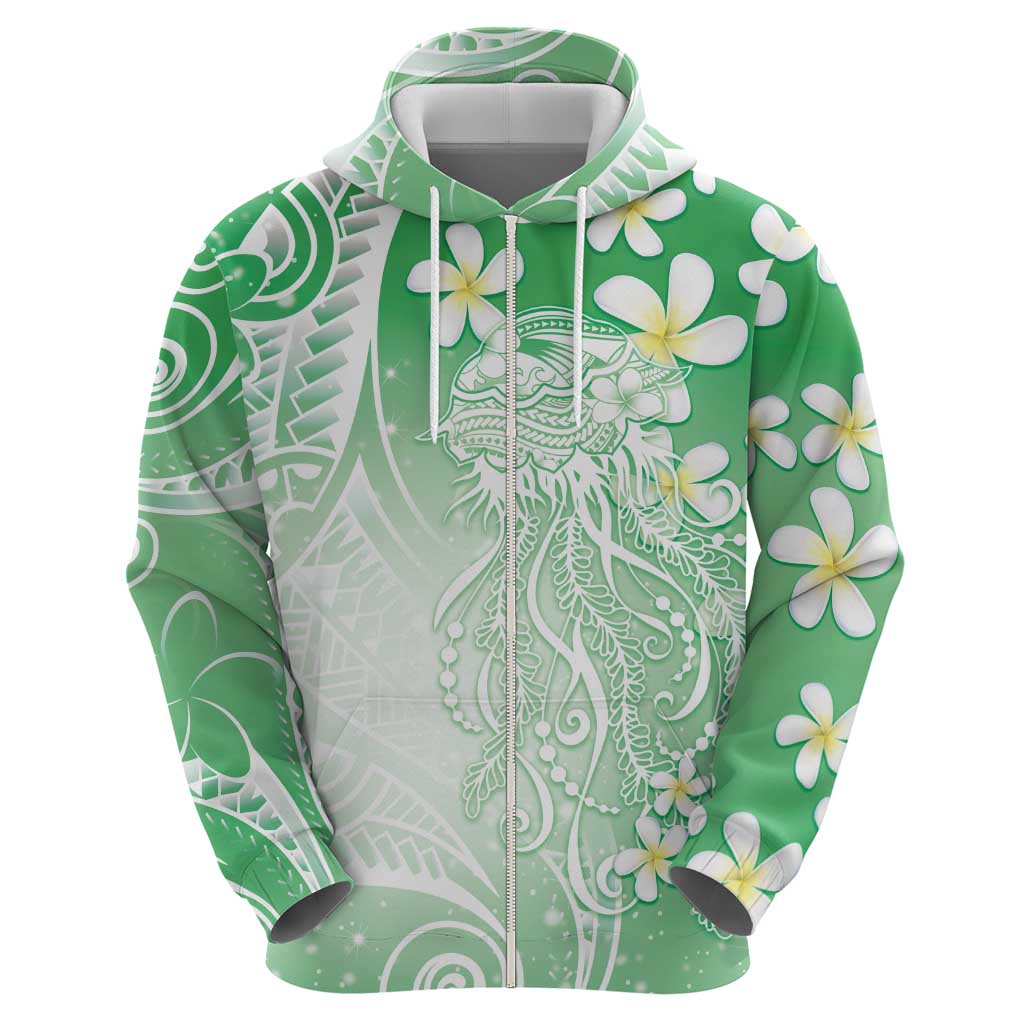 Polynesian Jellyfish Hoodie With Plumeria Green