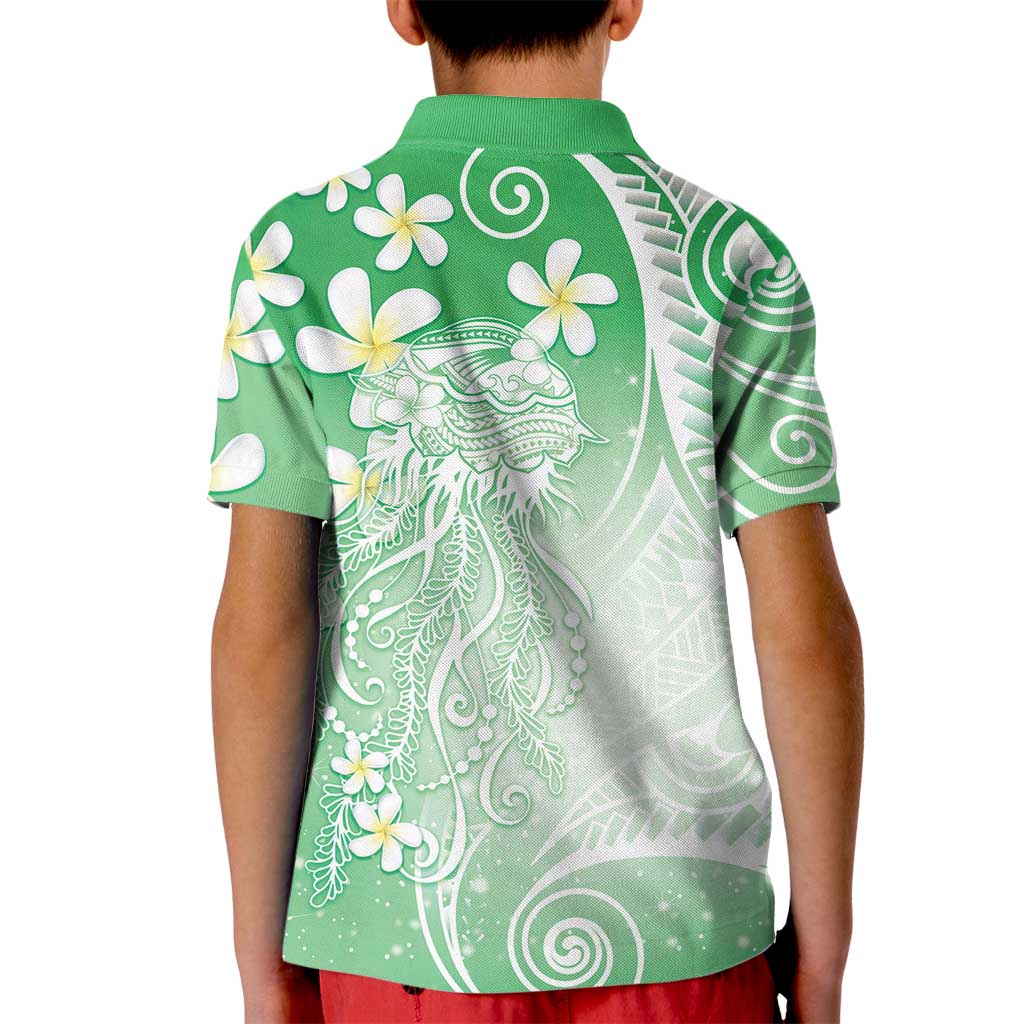 Polynesian Jellyfish Kid Polo Shirt With Plumeria Green