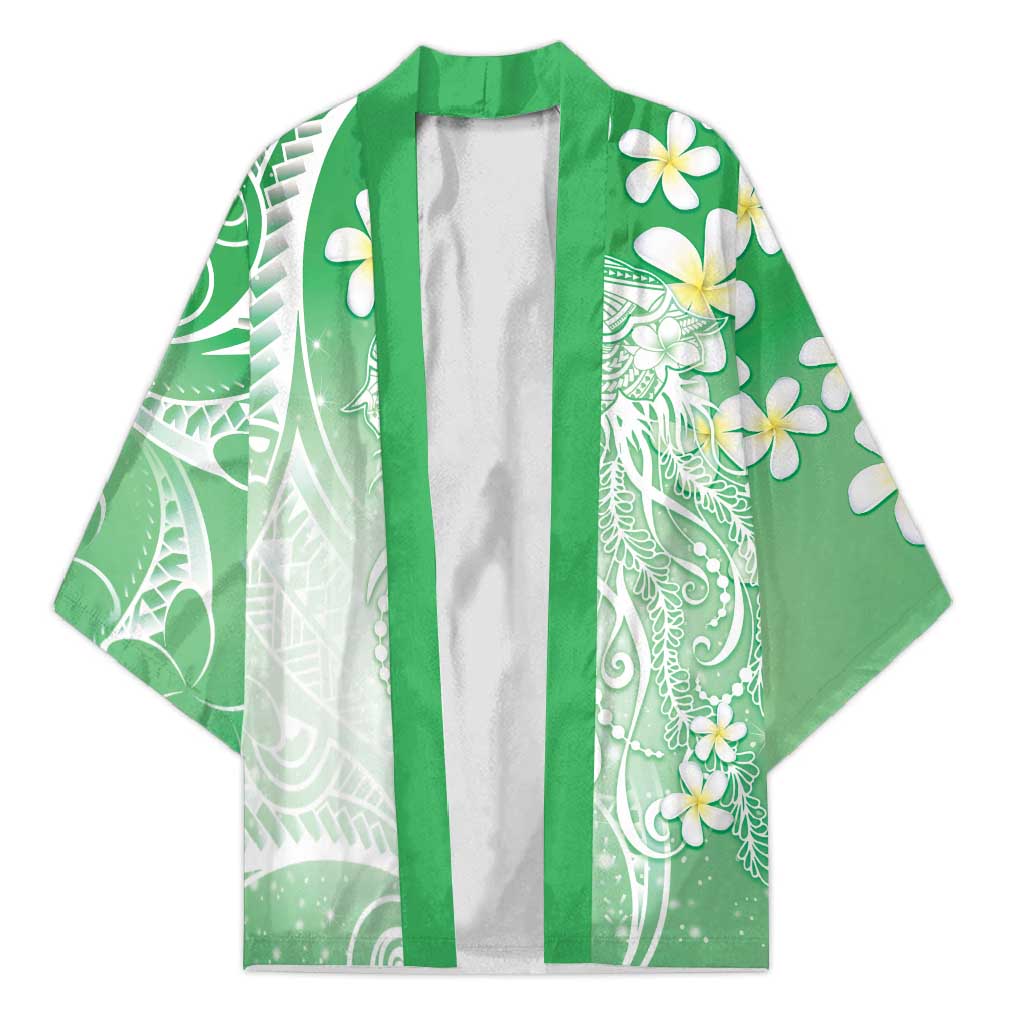 Polynesian Jellyfish Kimono With Plumeria Green