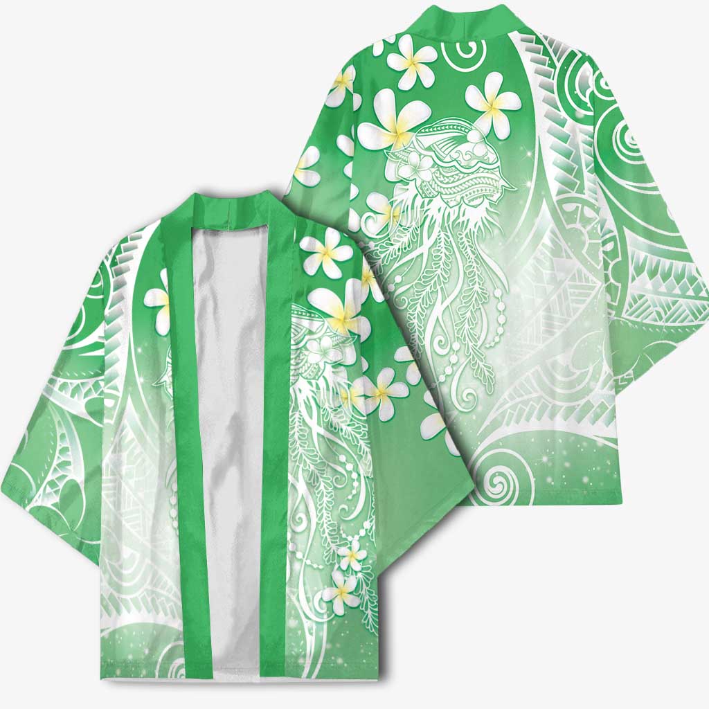 Polynesian Jellyfish Kimono With Plumeria Green