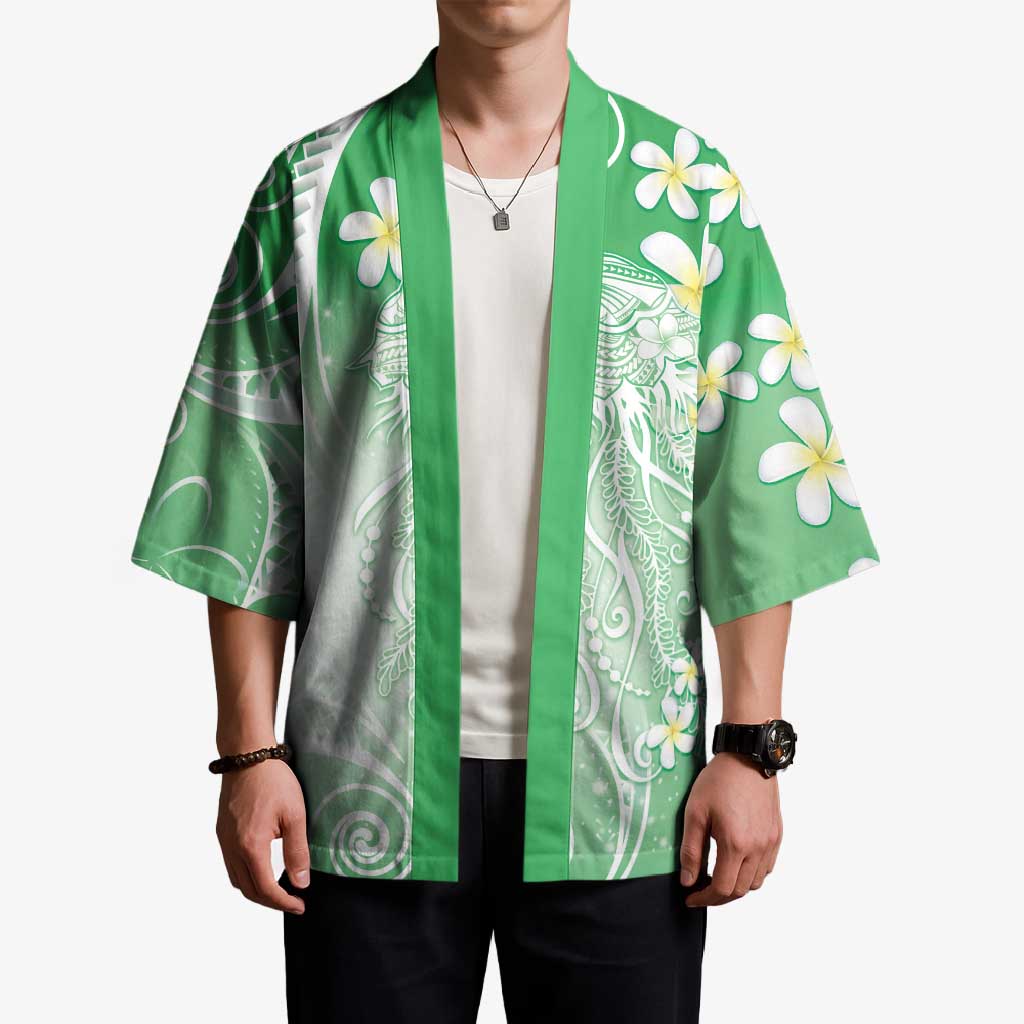 Polynesian Jellyfish Kimono With Plumeria Green