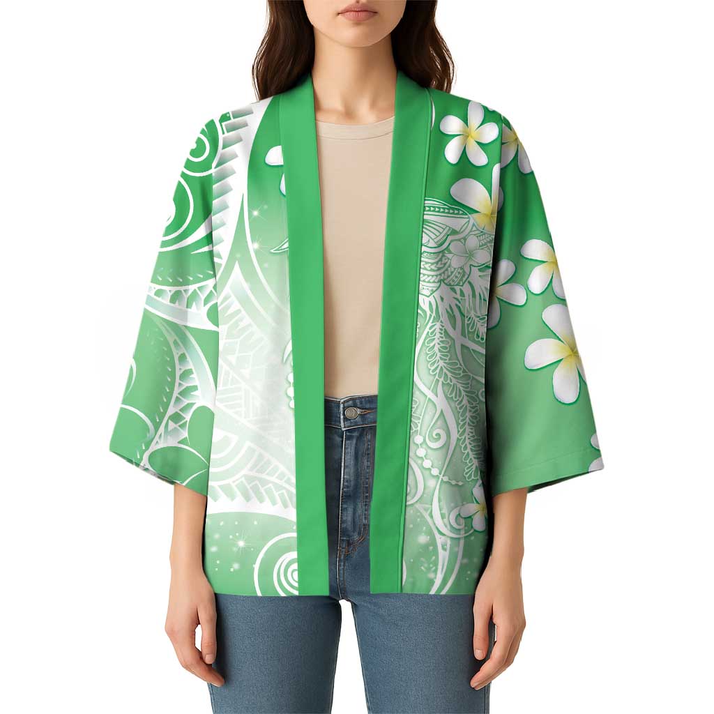 Polynesian Jellyfish Kimono With Plumeria Green