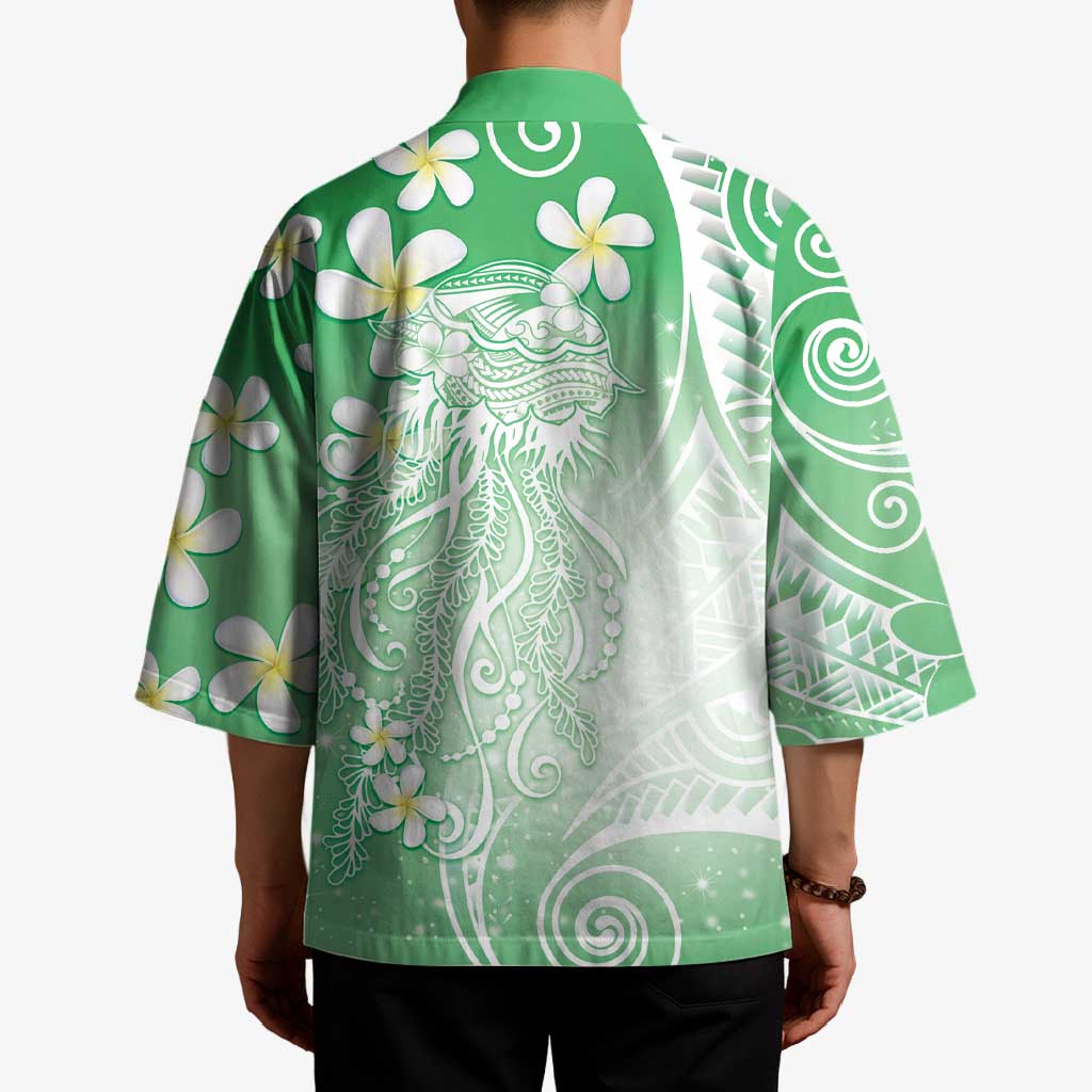 Polynesian Jellyfish Kimono With Plumeria Green