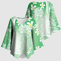 Polynesian Jellyfish Kimono Sleeve Blouse With Plumeria Green