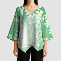 Polynesian Jellyfish Kimono Sleeve Blouse With Plumeria Green