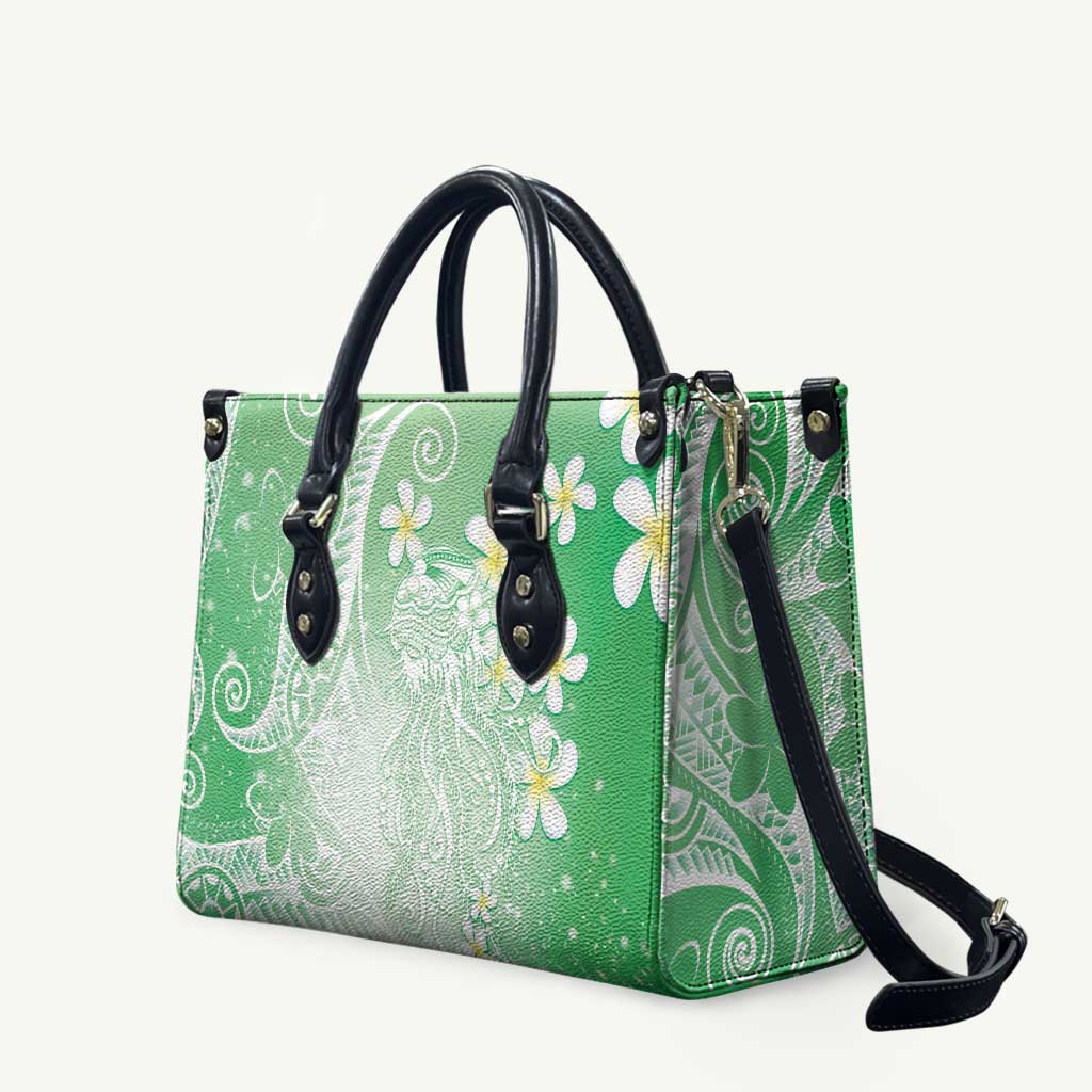 Polynesian Jellyfish Leather Bag With Plumeria Green