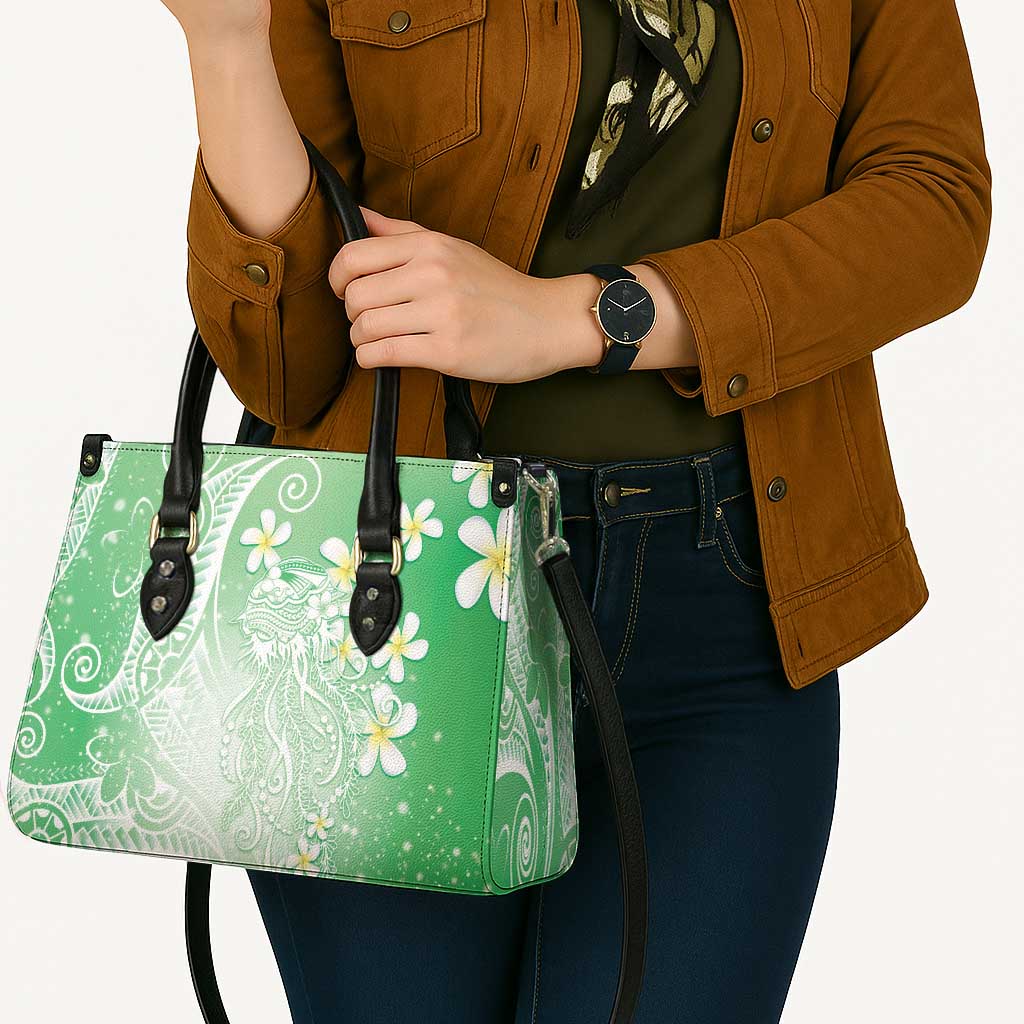 Polynesian Jellyfish Leather Bag With Plumeria Green