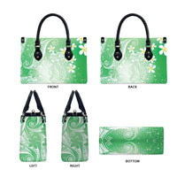 Polynesian Jellyfish Leather Bag With Plumeria Green