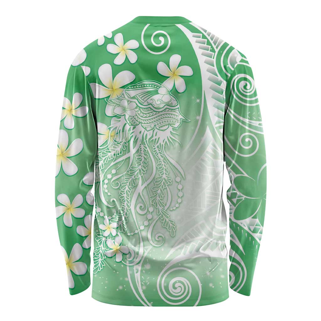 Polynesian Jellyfish Long Sleeve Shirt With Plumeria Green