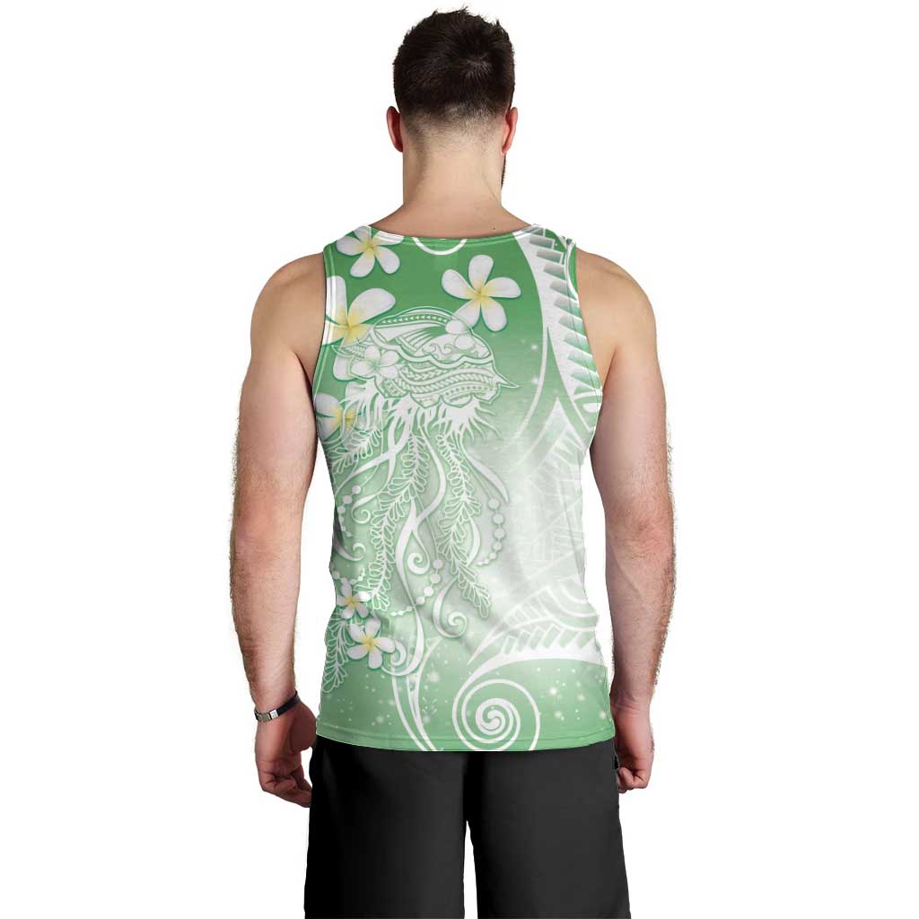 Polynesian Jellyfish Men Tank Top With Plumeria Green