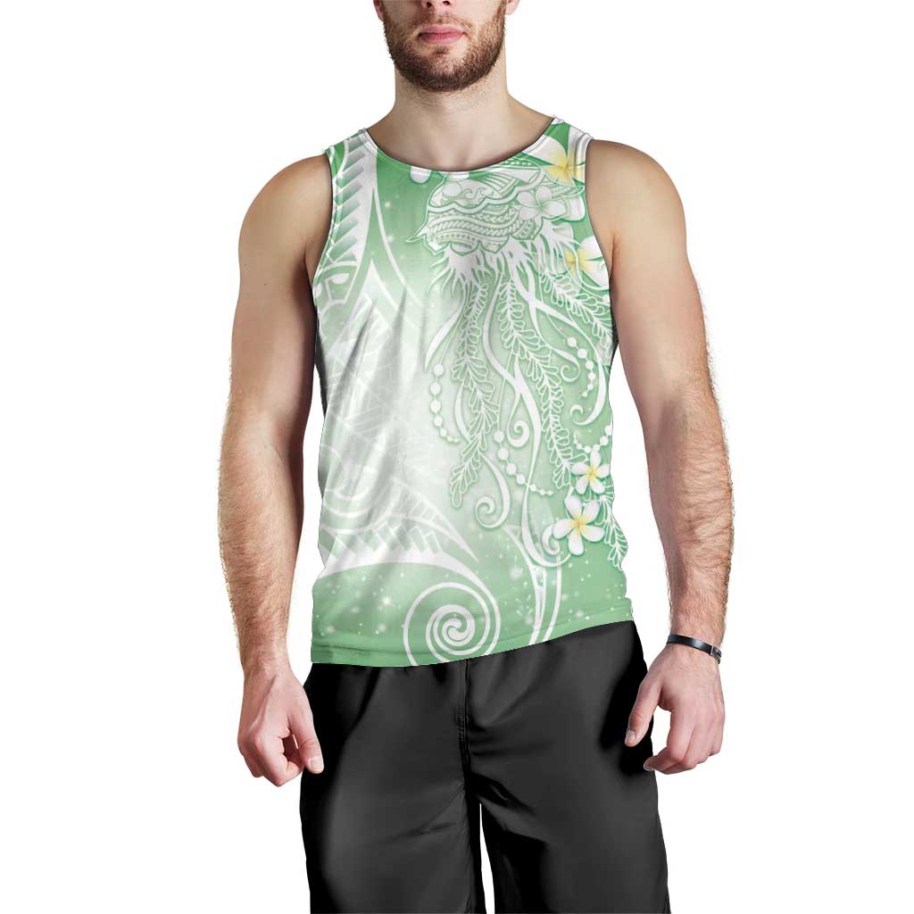 Polynesian Jellyfish Men Tank Top With Plumeria Green